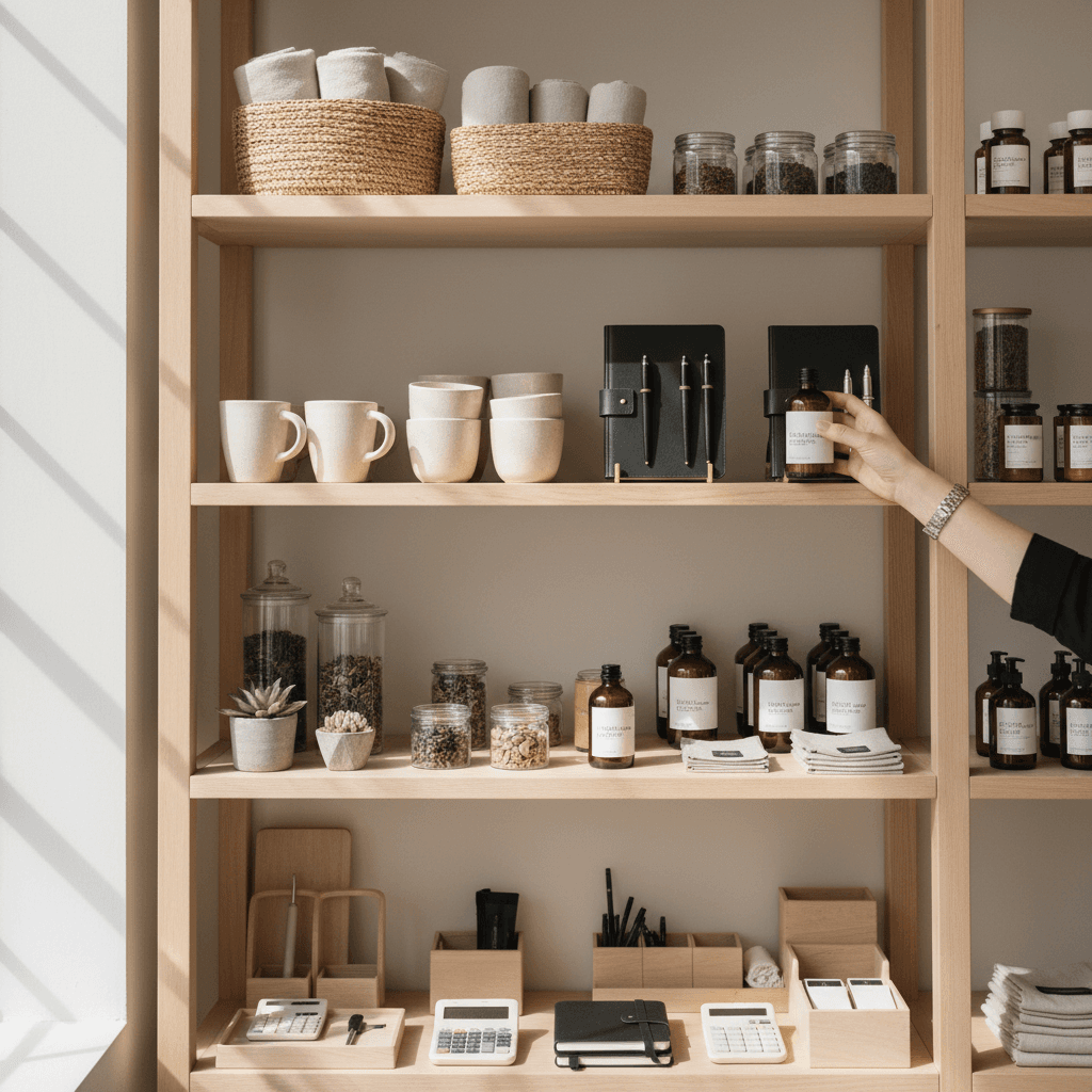 Curated selection of everyday products on retail shelves